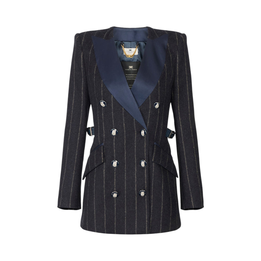 Cappotto donna gessato in panno di lana