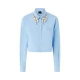 Camicia donna cropped con applicazioni gioiello