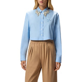 Camicia donna cropped con applicazioni gioiello