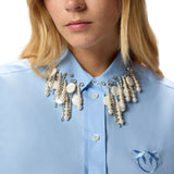 Camicia donna cropped con applicazioni gioiello