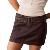 Minigonna donna  in pelle con cintura