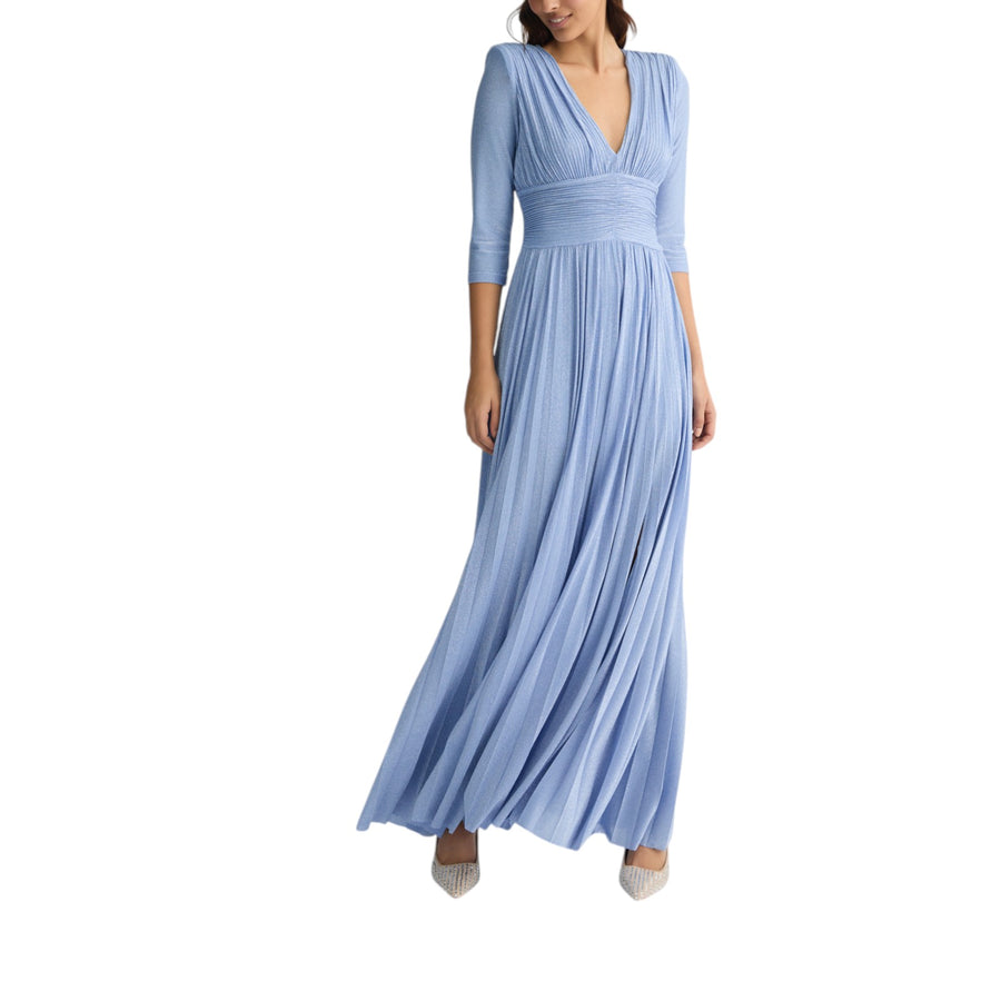 Vestito donna lungo plissé azzurro