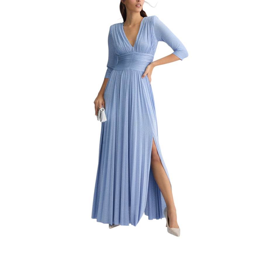 Vestito donna lungo plissé azzurro