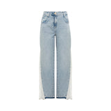 Jeans donna ampi in denim con pizzo