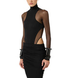 Body donna in jersey crêpe e tulle