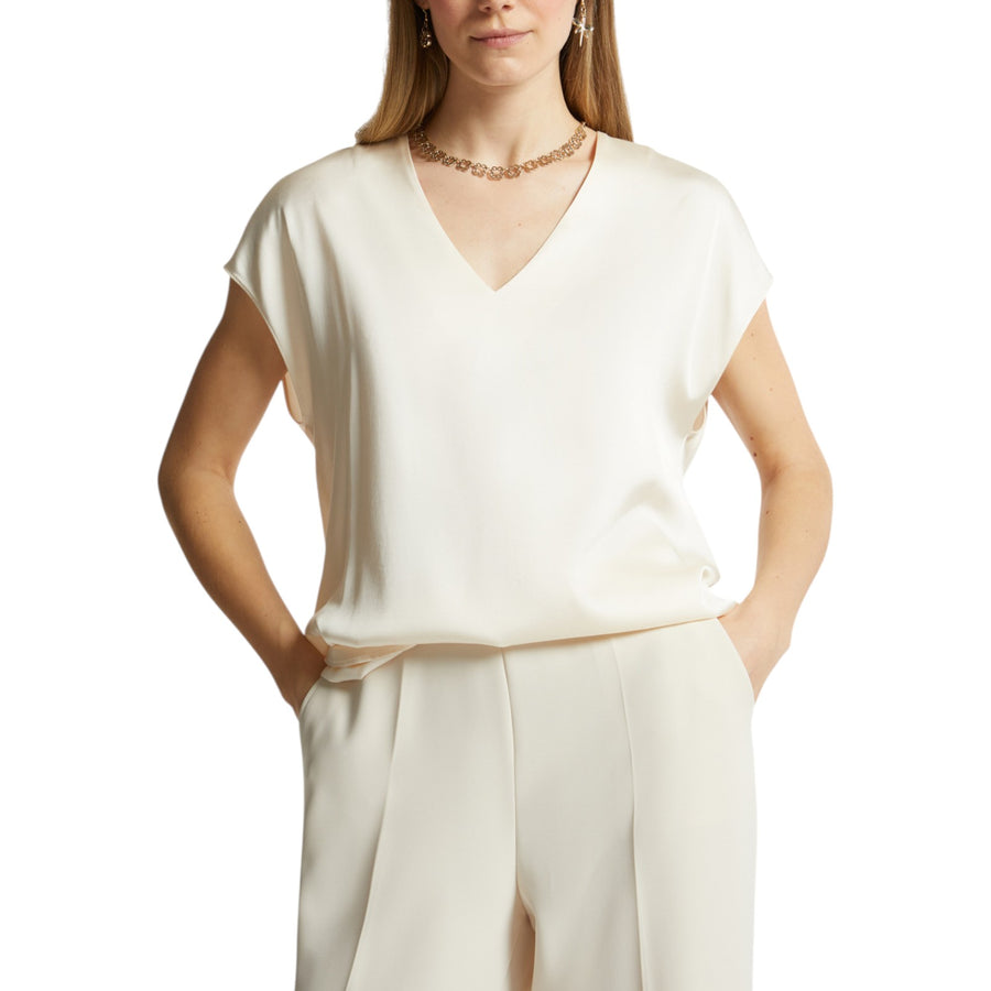 Blusa donna in raso con scollo a V