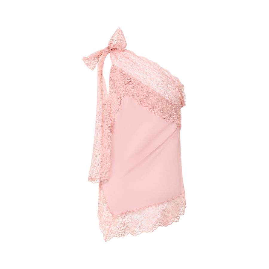 Top donna monospalla con profili in pizzo