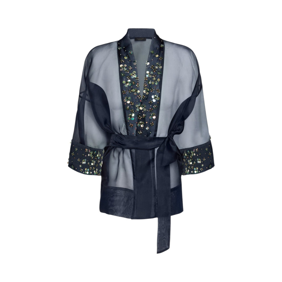 Giacca donna elegante in organza di seta ricamata