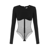 Body donna in jersey crêpe e tulle rete