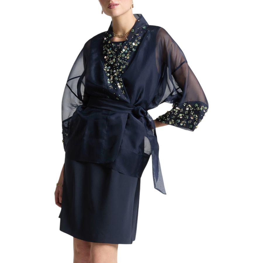 Giacca donna elegante in organza di seta ricamata