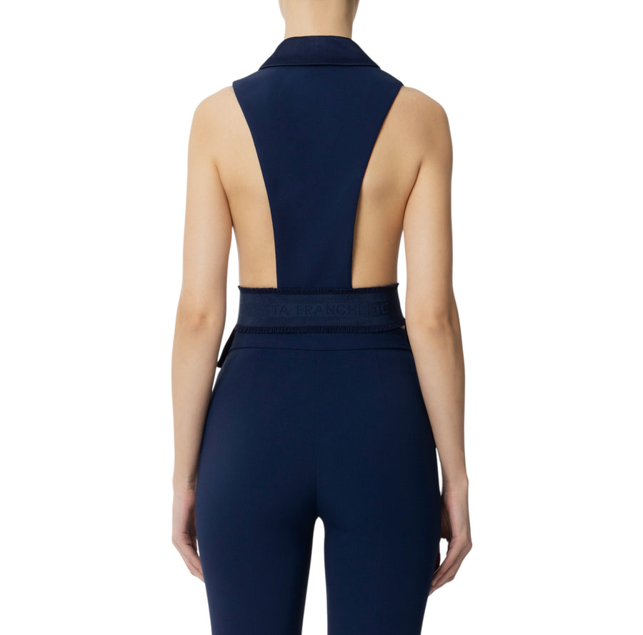 Gilet donna smoking in crêpe con rever in raso