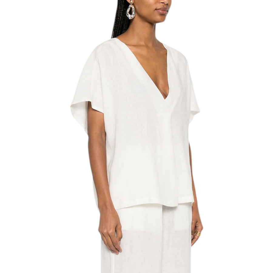 Blusa donna scollo a V in lino