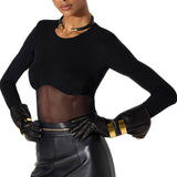Body donna in jersey crêpe e tulle rete