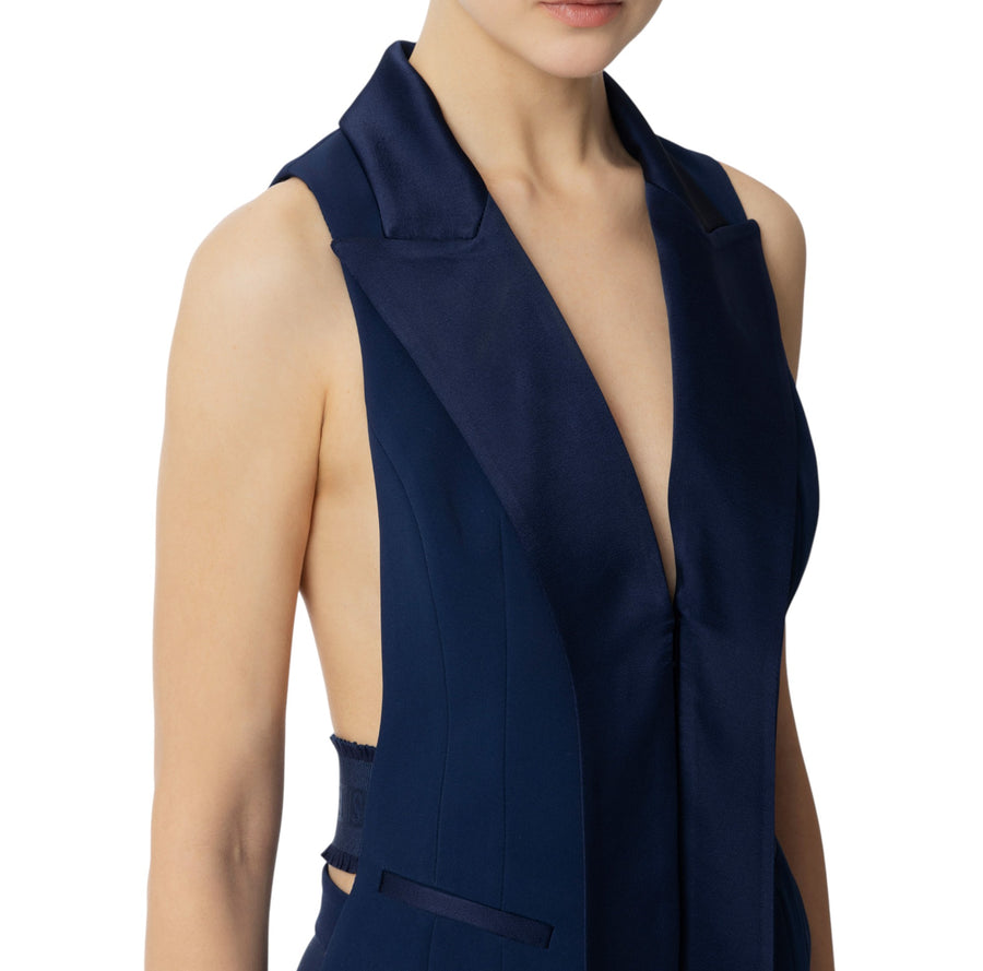 Gilet donna smoking in crêpe con rever in raso
