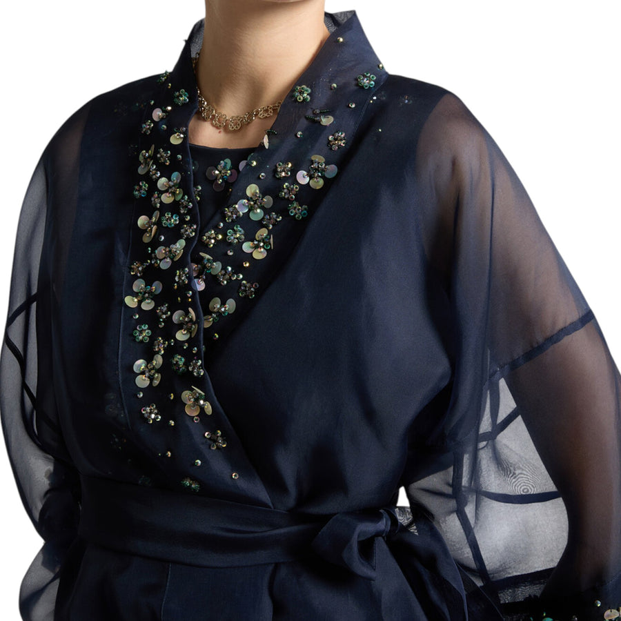 Giacca donna elegante in organza di seta ricamata