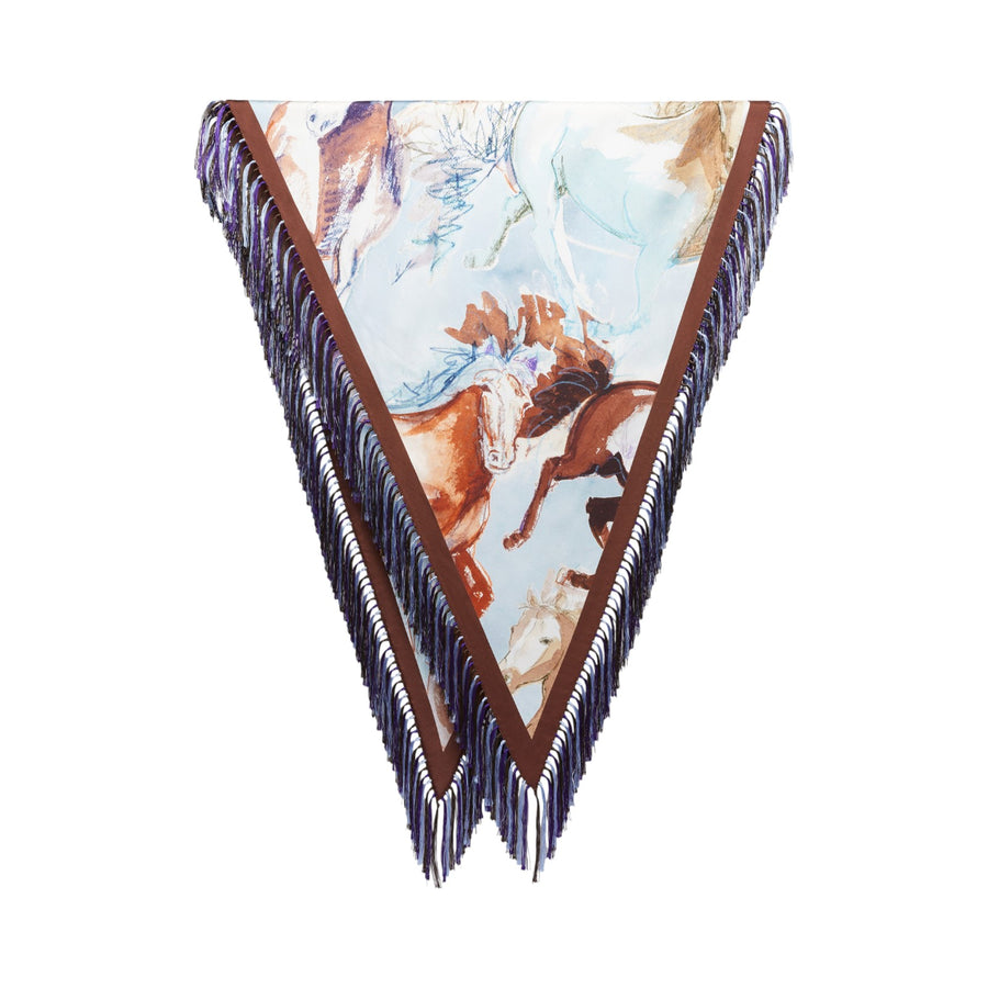 Foulard donna in seta stampata con frange