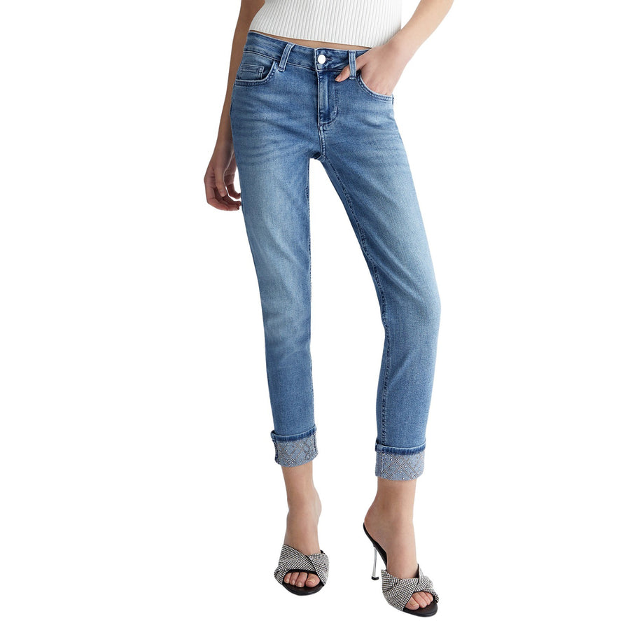 Jeans donna skinny bottom up con risvolto