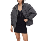 Giacca donna  in denim con ricamo dietro