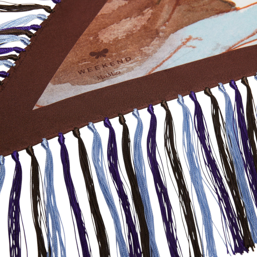 Foulard donna in seta stampata con frange