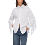 Camicia donna in popeline con frange