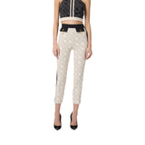 Pantaloni donna bi-color in doppio crêpe con stampa