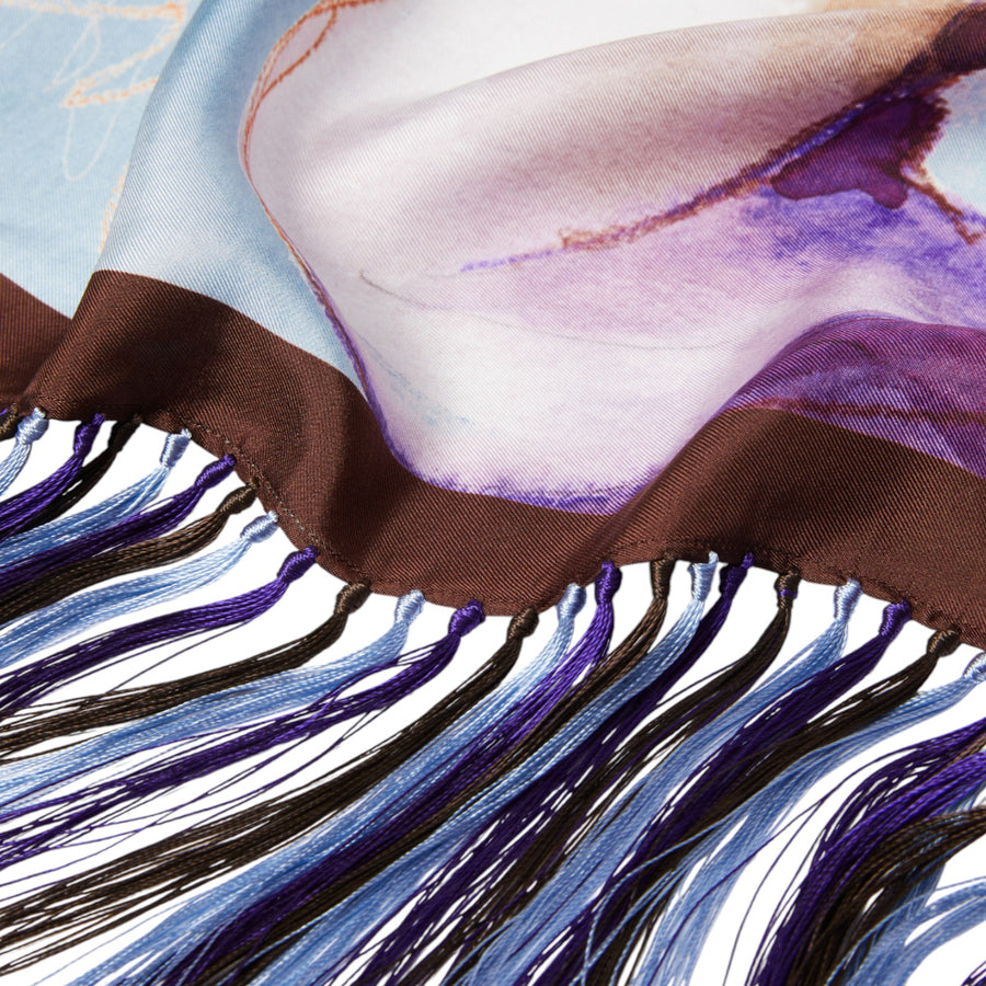 Foulard donna in seta stampata con frange