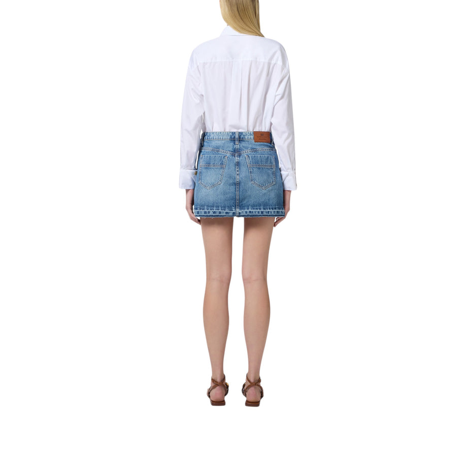 Minigonna donna in denim con ricamo floreale