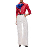 Pantaloni Donna wide leg con piume e strass