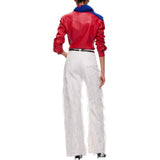 Pantaloni Donna wide leg con piume e strass