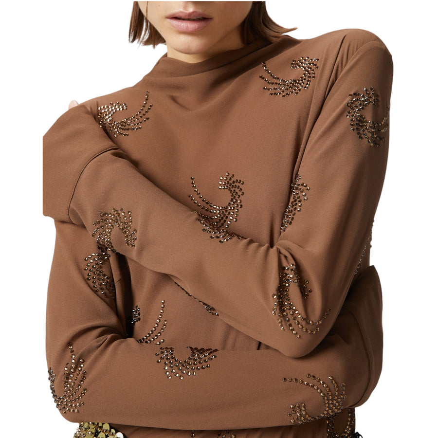 Blusa donna in georgette con vortici strass