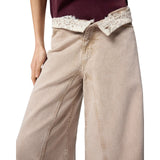 Jeans donna  marroni con pizzo in vita