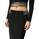 Gonna donna midi con decorazioni in metallo