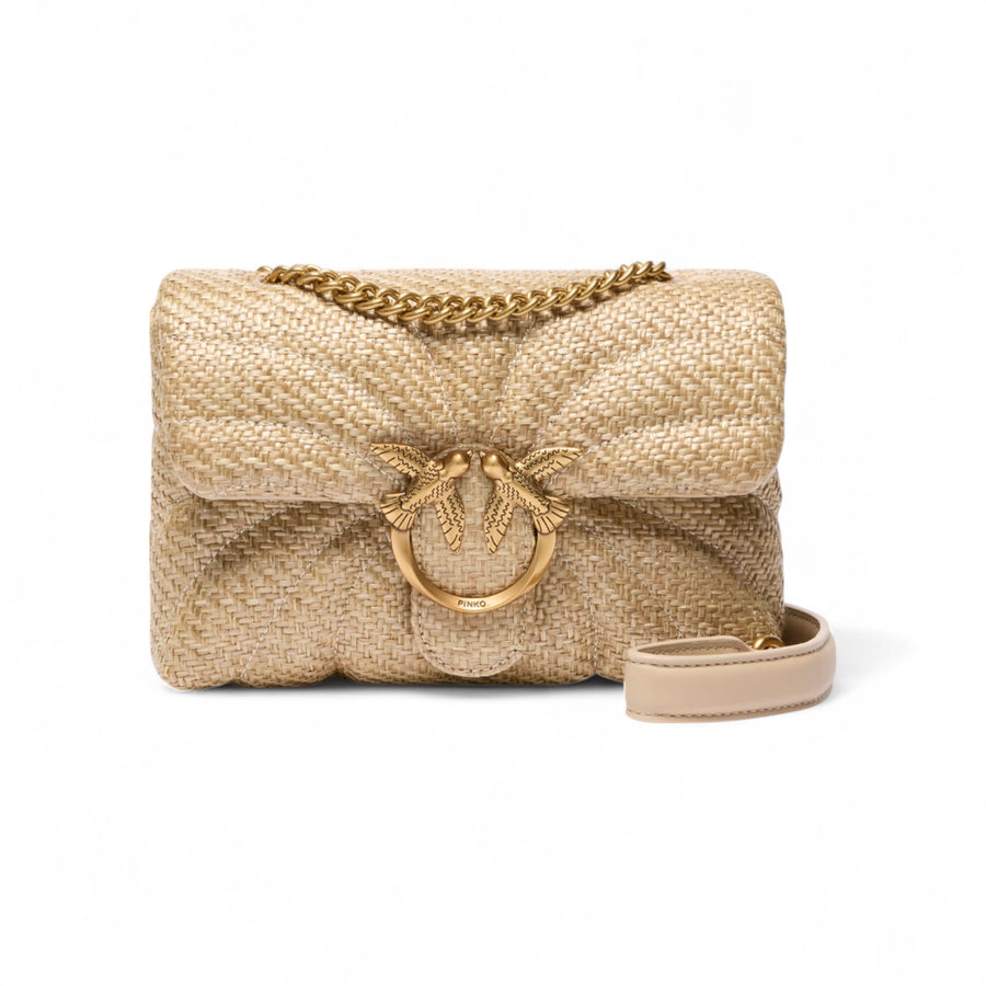 Mini borsa a tracolla Love Bag Puff in rafia con catena