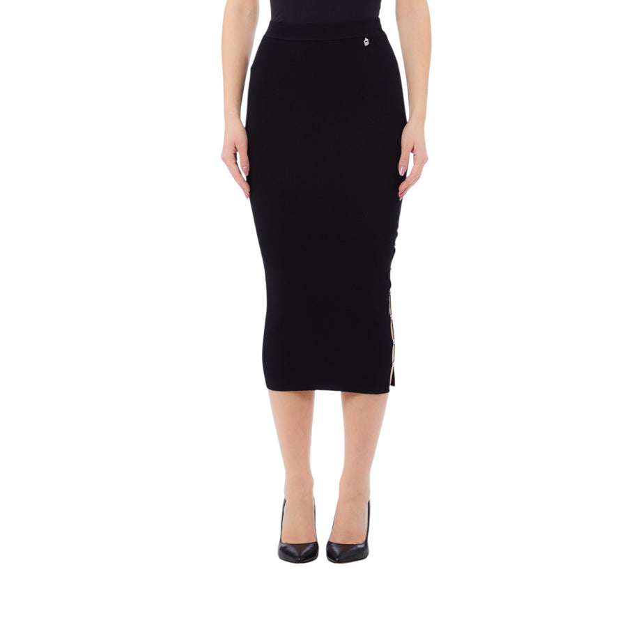 Gonna donna midi con spacco con bottoni gioiello
