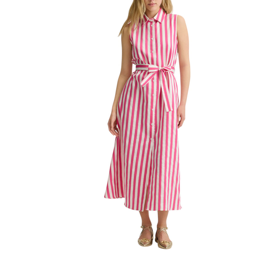 Abito donna chemisier in cotone e lino a righe
