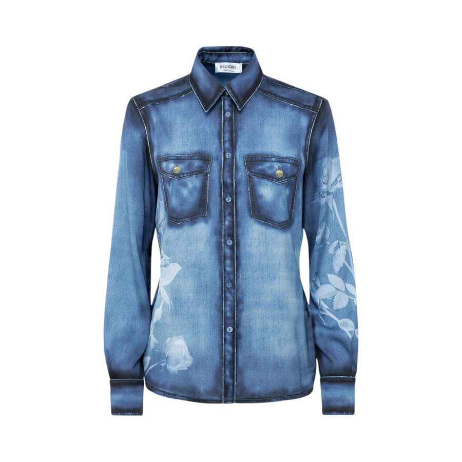 Camicia donna in raso effetto denim