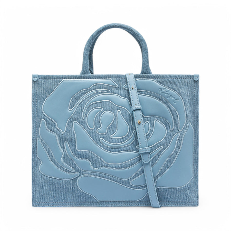 Borsa donna shopper in denim con rosa