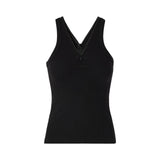 Canotta a costine con scollo a V e logo PINKO