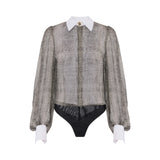 Body donna con stampa pitone e colletto