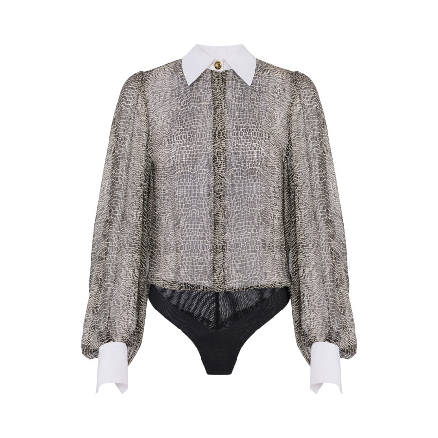 Body donna con stampa pitone e colletto