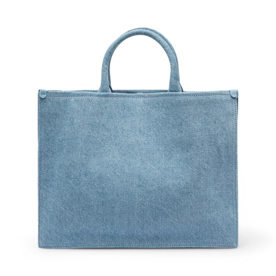 Borsa donna shopper in denim con rosa