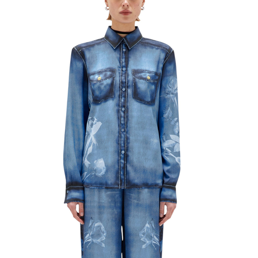 Camicia donna in raso effetto denim