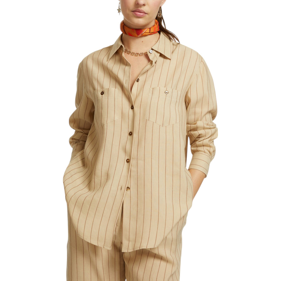 Camicia donna gessata con taschini