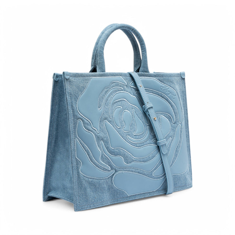 Borsa donna shopper in denim con rosa