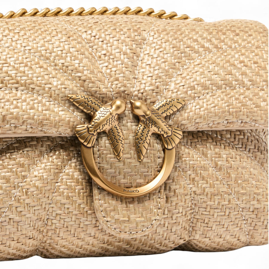 Mini borsa a tracolla Love Bag Puff in rafia con catena
