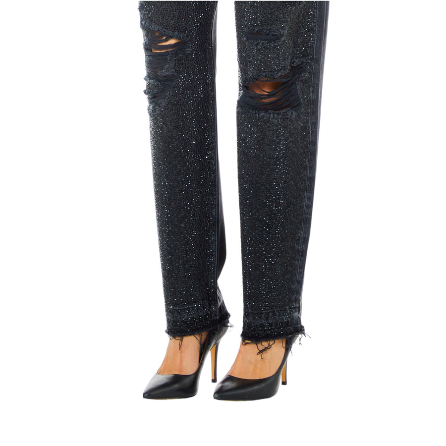 Jeans donna con strappi e strass