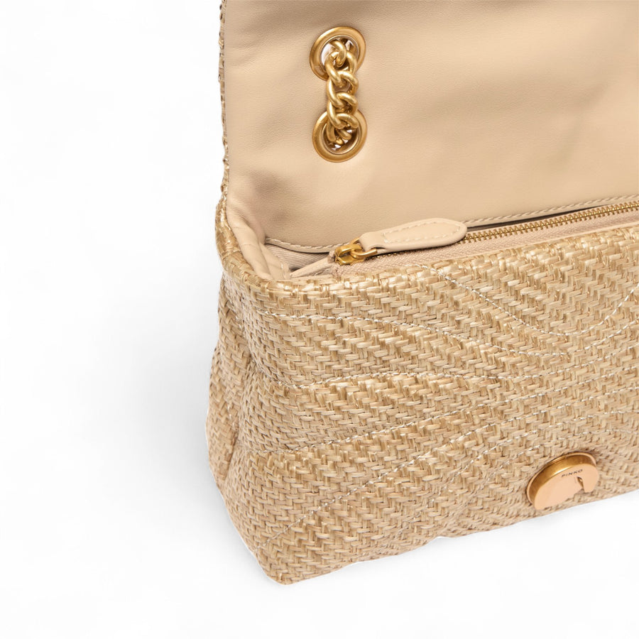 Mini borsa a tracolla Love Bag Puff in rafia con catena