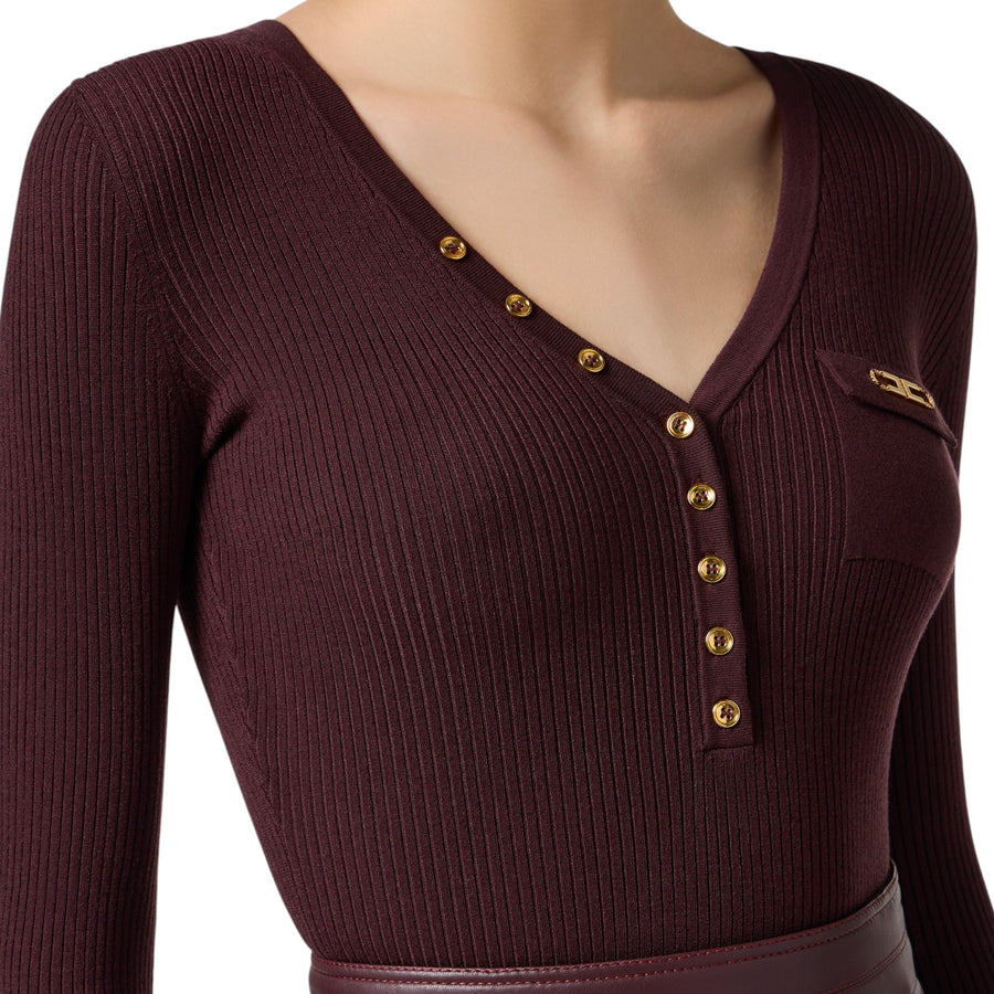 Maglia donna a costine con taschino