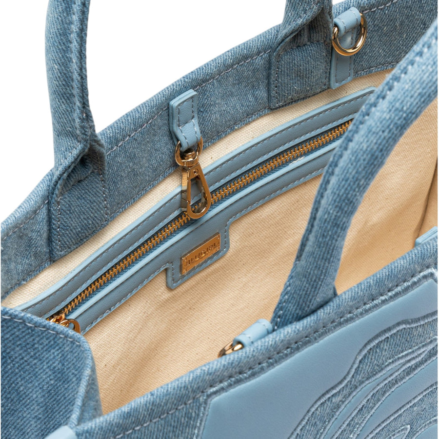 Borsa donna shopper in denim con rosa