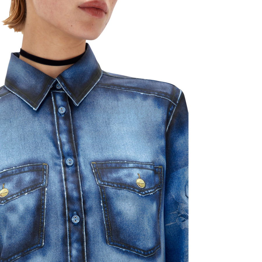 Camicia donna in raso effetto denim